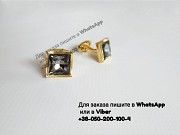 Запонки с ограненным камнем сваровски золотые запонки золотой квадрат с камнем женские мужские Киев