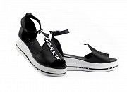 Женские босоножки кожаные летние черные-белые Mkrafvt Casual 0538 Мелитополь