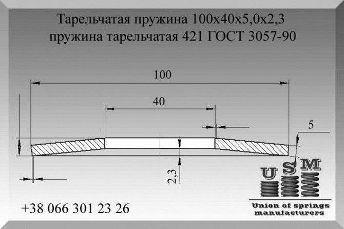 Тарельчатая пружина 100х40х5,0х2,3, пружина тарельчатая 421 ГОСТ 3057-90 Полтава - изображение 1