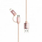 Кабель Awei CL-930C 2 в 1 USB 2.0 AM - micro-USB / Lightning 0.2 м РОЗОВЫЙ Київ