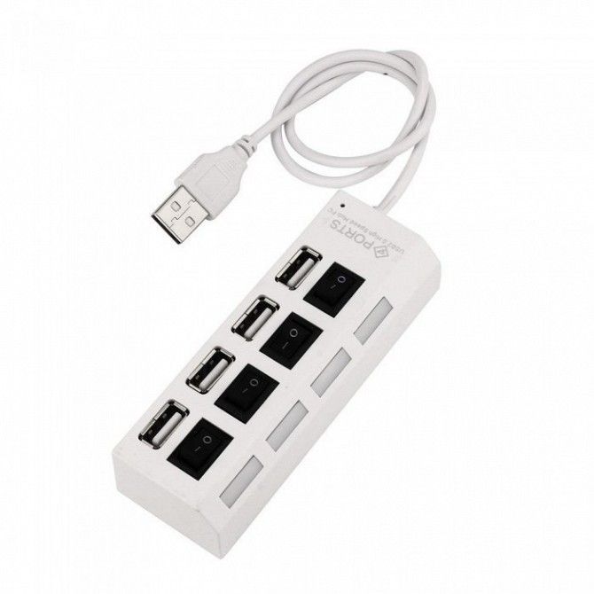 Концентратор USB HUB хаб HI-SPEED на 4 порта с подсветкой Белый Киев - изображение 1