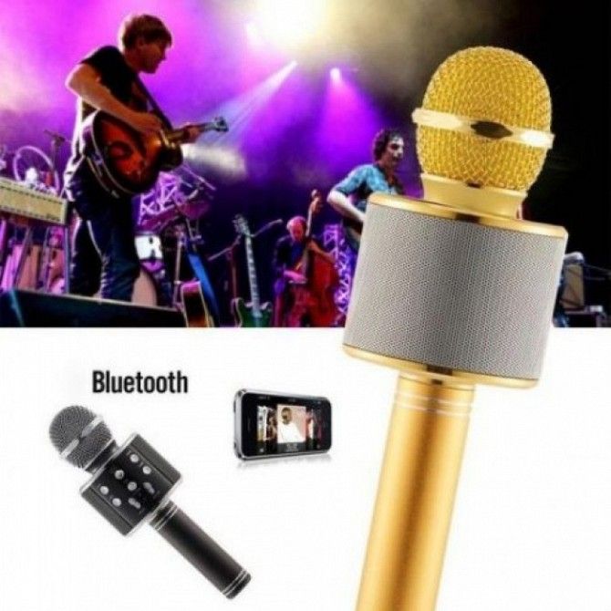 Беспроводной микрофон караоке блютуз WS-858 Bluetooth динамик USB Золотой Киев - изображение 1