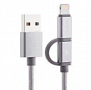 Кабель Awei CL-930C 2 в 1 USB 2.0 AM - micro-USB / Lightning 0.2 м Серый Киев