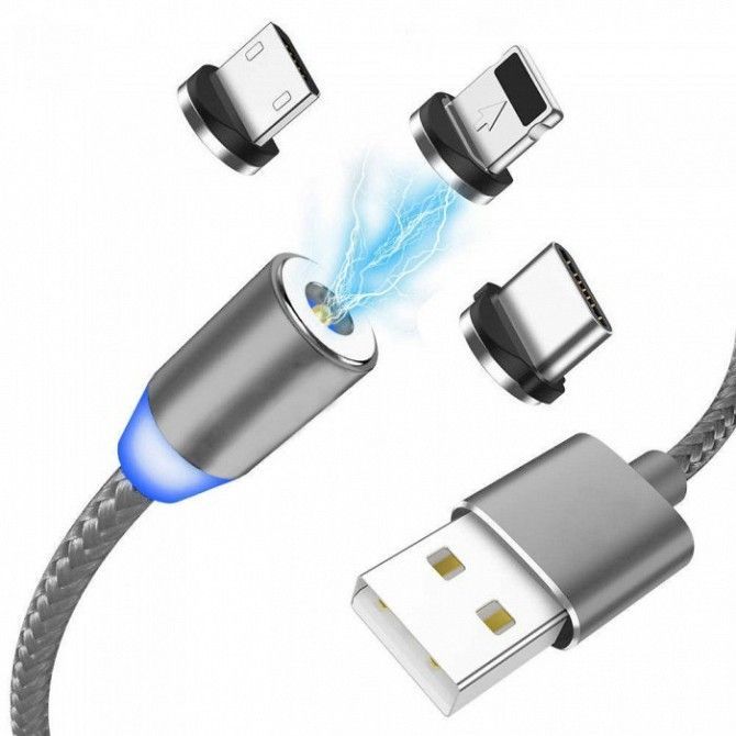 Магнитный кабель 3в1 для зарядки micro USB | Lightning | USB type C Magnetic USB Cable в оплётке СЕР Киев - изображение 1