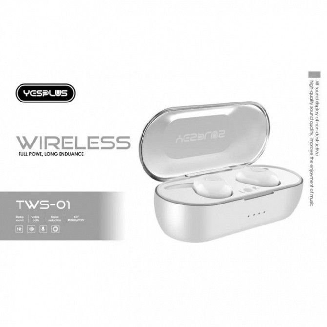 Беспроводные стерео наушники YESPLUS TWS02 Bluetooth + бокс БЕЛЫЕ Киев - изображение 1