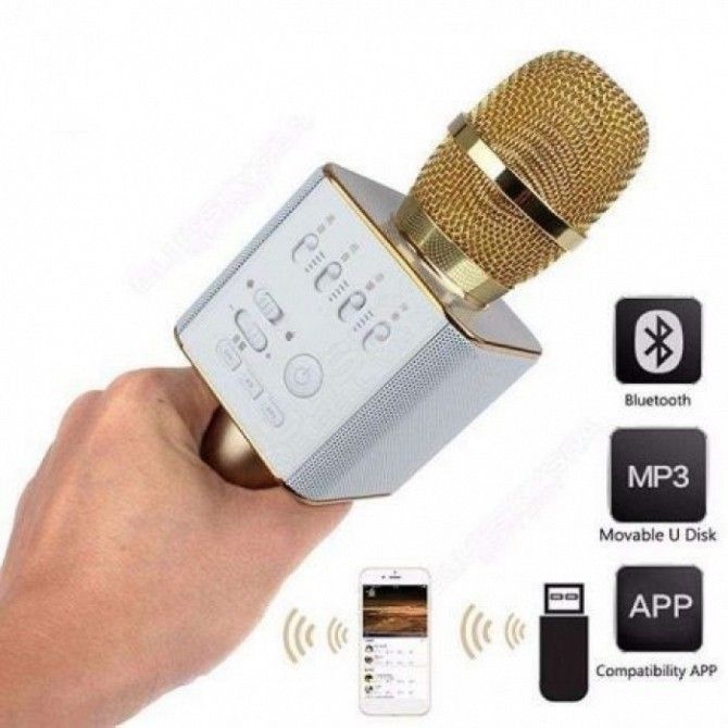 Беспроводной микрофон караоке блютуз Q9 Bluetooth динамик USB Золотой В ЧЕХЛЕ Київ - изображение 1