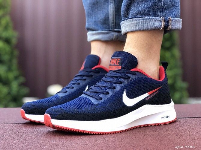 Мужские кроссовки темно синие с белым Flyknit Lunar 9386 Мелитополь - изображение 1