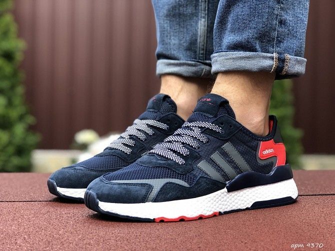 Мужские кроссовки темно синие с белым и красным Jogger Boost 9370 Мелитополь - изображение 1