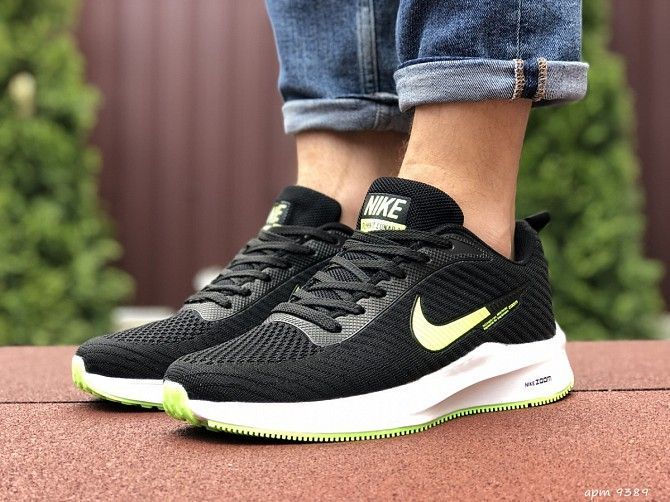 Мужские кроссовки черные с белым и салатовым Flyknit Lunar 9389 Мелитополь - изображение 1