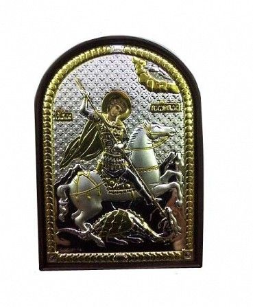 Греческая икона великомученика Георгия с серебром и позолотой. Киев - изображение 1