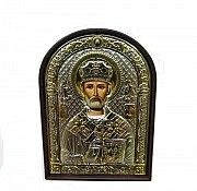 Греческая икона святой Николай с серебром и позолотой. Киев