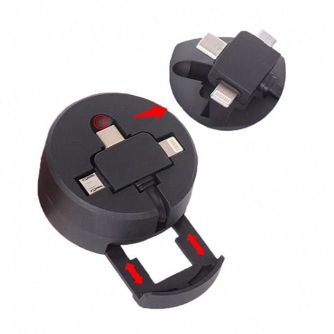 Телескопический Usb кабель 3 в 1 Lightning с Micro Usb и Type-C 1,2м SC1 SKL25-223343 Киев - изображение 1