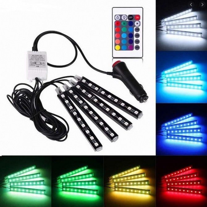 12 Led Rgb Подсветка салона светодиодная с пультом и микрофоном реагирует на звук 16 цветов SKL11-26 Киев - изображение 1