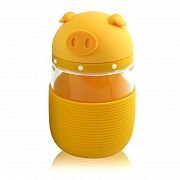 Кружка из стекла в силиконовой защите с крышкой и ремешком Piggy желтая SKL11-203688 Киев