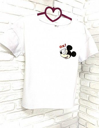 Женская футболка хлопок белая с принтом Mickey Mouse микки маус Ox SKL59-259662 Киев - изображение 1