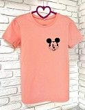 Женская футболка хлопок розовая с принтом Mickey Mouse микки маус SKL59-259641 Киев
