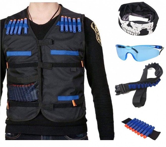 Боевой набор для игр с оружием Nerf жилет, бафф, очки, 20 пуль, напульсник, патронташ SKL14-260967 Київ - изображение 1