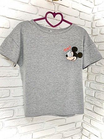 Женская футболка хлопок серая с принтом Mickey Mouse микки маус Ox SKL59-259663 Киев - изображение 1
