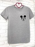 Женская футболка хлопок серая с принтом Mickey Mouse микки маус SKL59-259642 Киев