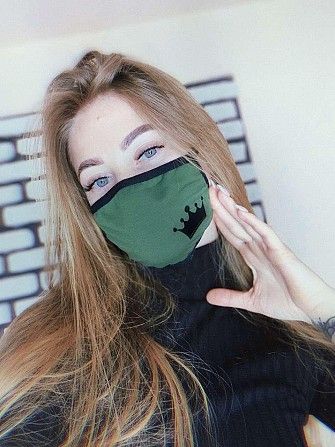Маска защитная многоразовая тканевая черно-зеленая с рисунком SKL59-259483 Киев - изображение 1