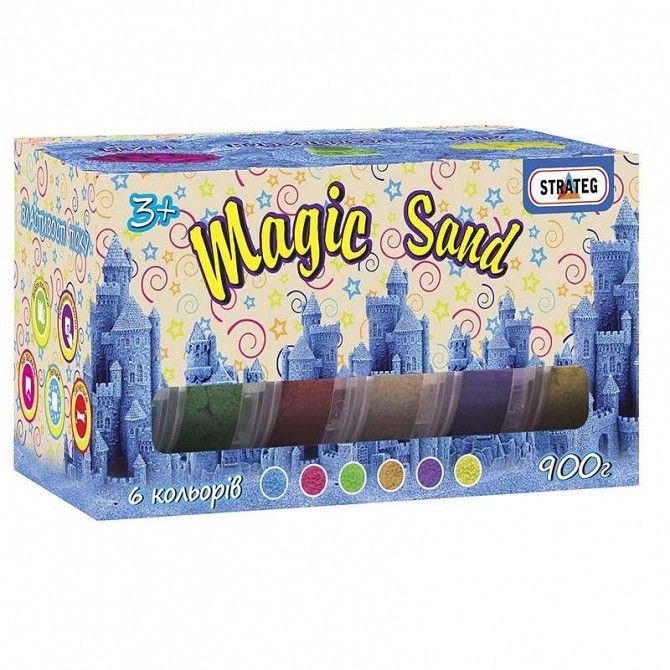 Кинетический песок Strateg Magic sand, 6 цветов по 150 г, в коробке 19,5см - 10,5см - 10см SKL11-237 Киев - изображение 1