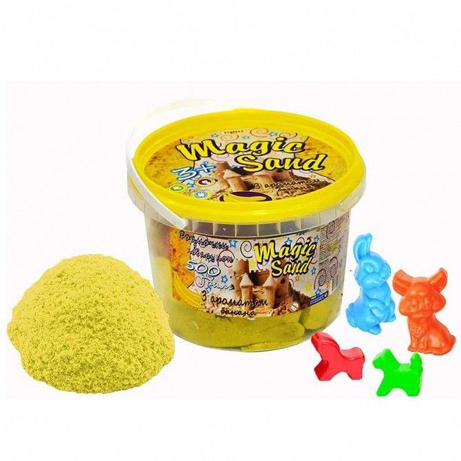 Кинетический песок Strateg Magic sand, желтого цвета с ароматом банана, ведро 0,5 кг SKL11-237248 Киев - изображение 1