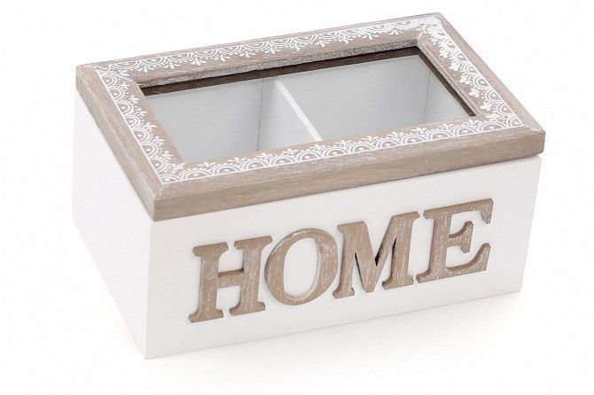Коробка для чая, 2 отделения деревянная 16.5 см Home со стеклянной крышкой SKL11-250052 Киев - изображение 1