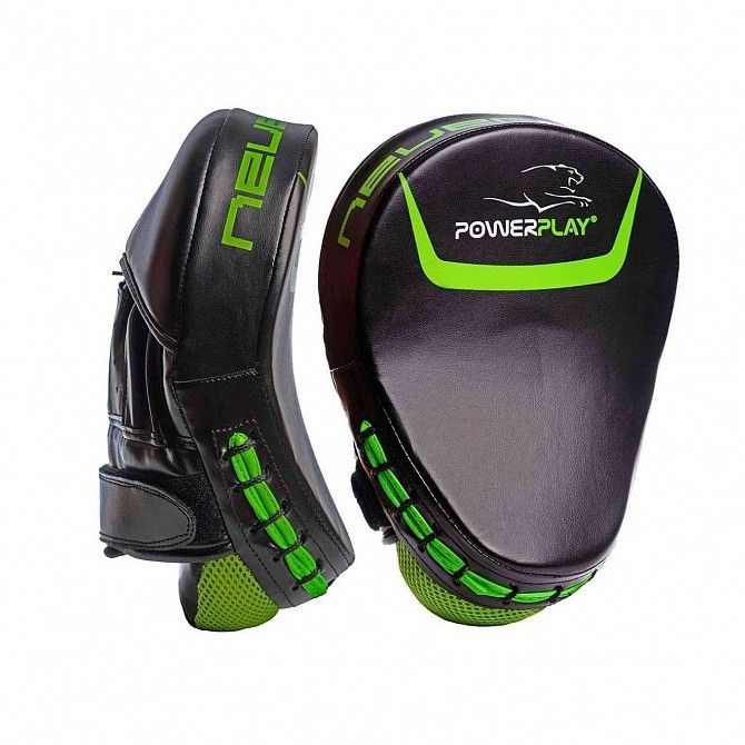 Лапи боксерські PowerPlay 3041 Чорно-Зелені PU, пара SKL24-143745 Киев - изображение 1