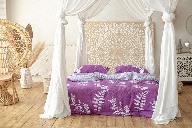 Комплект постельного белья Prestige Silver Японский закат фиолетовый евро SKL29-250682 Киев - изображение 1