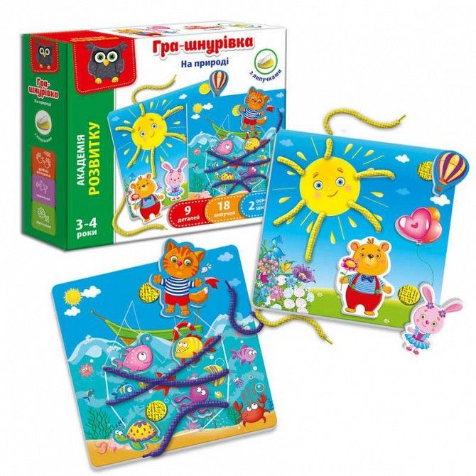 Игра-шнуровка с липучками На природі на украинском Vladi Toys SKL11-219001 Киев - изображение 1