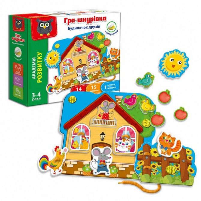 Игра-шнуровка с липучками Будинок друзів на украинском Vladi Toys SKL11-218997 Киев - изображение 1