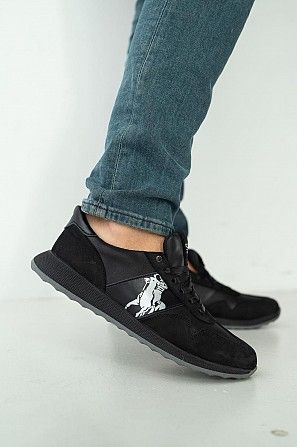 Мужские кроссовки кожаные весна/осень черные Multi-shoes Polo Мелитополь - изображение 1