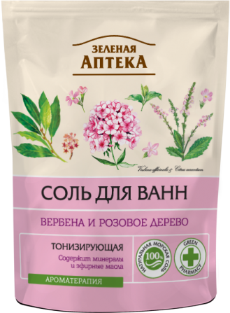 Зеленая аптека. Соль для ванн. Вербена и розовое дерево. Дой-пак 500 г Житомир - изображение 1