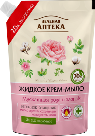 Зеленая аптека. Жидкое мыло. Мускатная роза и хлопок. Дой-пак 460 мл Житомир - изображение 1