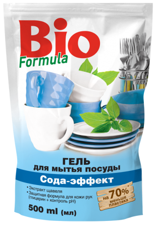 BIO Formula. Гель для мытья посуды Сода эффект. Дой-пак 500 мл Житомир - изображение 1