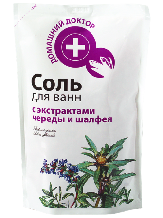 Домашний доктор. Cоль для ванн с чередой и шалфеем. Дой-пак 500 г Житомир - изображение 1