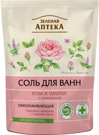Зеленая аптека. Соль для ванн. Роза и пачули. Дой-пак 500 г Житомир - изображение 1