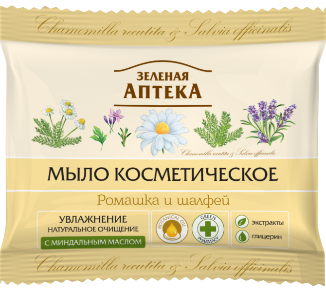 Зеленая аптека. Мыло косметическое. Ромашка и шалфей 75 г Житомир - изображение 1