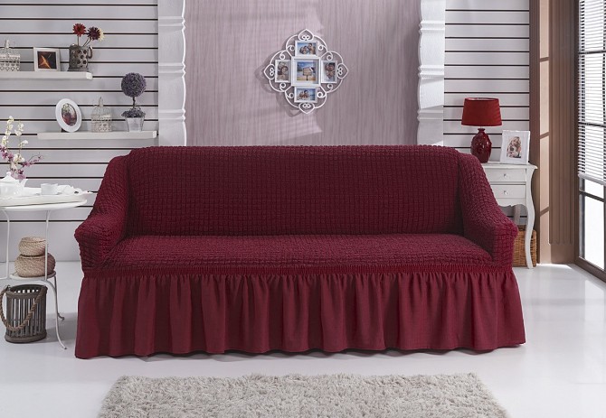 Чехол на диван с юбкой Апельсиновый Home Collection Evibu Турция 50062 Бордовый Житомир - изображение 1