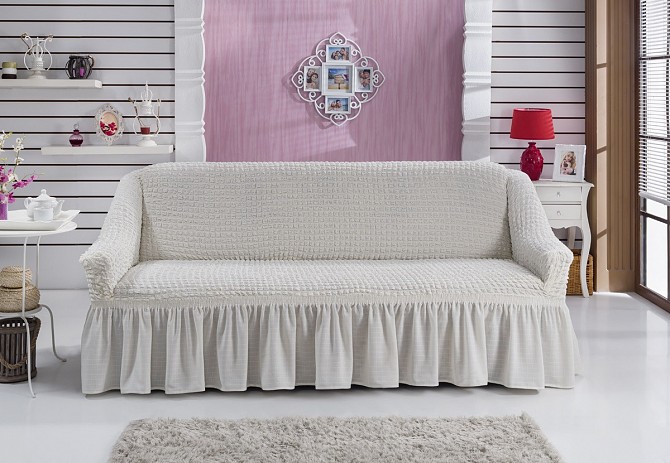 Чехол на диван с юбкой Апельсиновый Home Collection Evibu Турция 50062 Кремовый Житомир - изображение 1