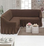 Чехол на угловой диван с юбкой Бежевый Home Collection Evibu Турция 50038 Кофейный Житомир