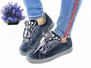 Велюровые кеды с камнями Fashion Muffin 1008 38 размер 23,5 см Серый Житомир