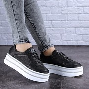 Женские кожаные сникеры Fashion Erly 1717 39 размер 24,5 см Черный Житомир