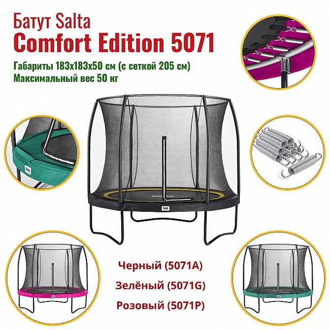Батут Salta Comfort Edition круглый с сеткой (Black) Черный (5071A), 183 см Київ - изображение 1