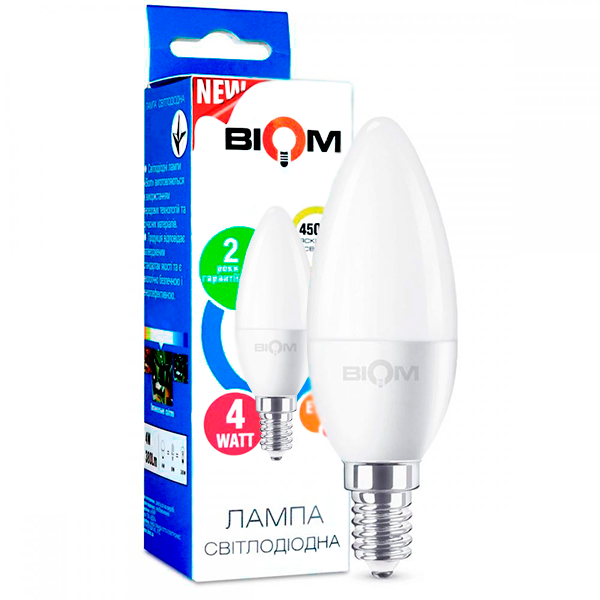 Светодиодная лампа BIOM BT-550 C37 4W E14 4500K (Свеча) Винница - изображение 1