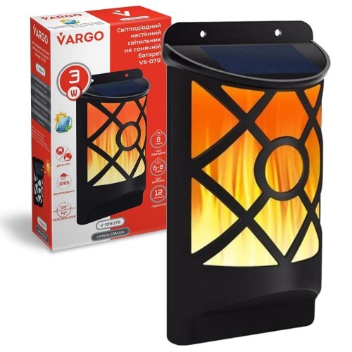 LED светильник на солнечной батарее VARGO 3W пламя с датчиком Черный Винница - изображение 1