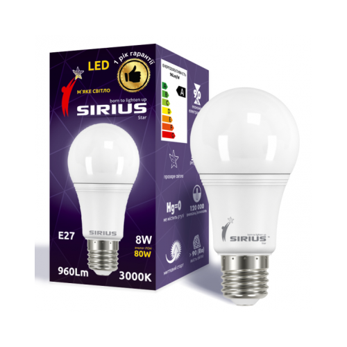 LED лампа Sirius 1-LS-3105 А60 8W-3000K-E27 Винница - изображение 1