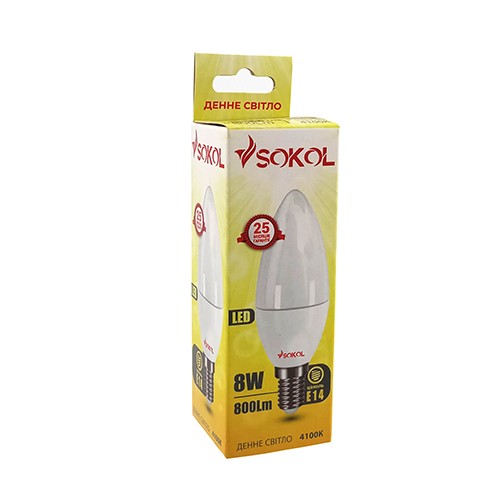 LED лампа SOKOL свеча 8.0W 220В E14 4100К Винница - изображение 1