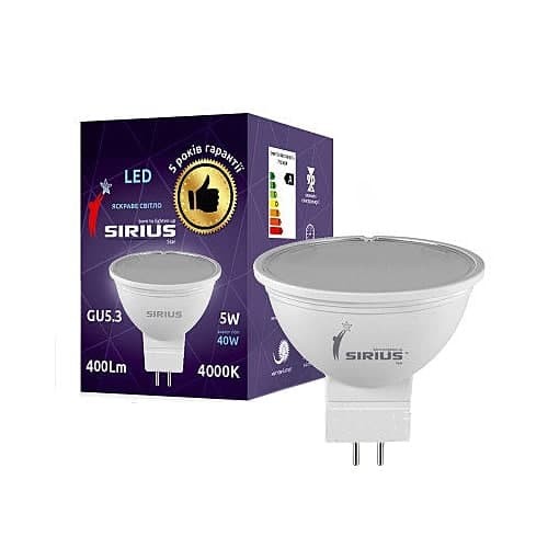 LED лампа Sirius 1-LS-3504 MR16 220V 5W 4000K- GU5,3 (100) Винница - изображение 1