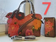 Изысканная сумка ручной работы натуральной кожи с тиснением пионов №7 Киев